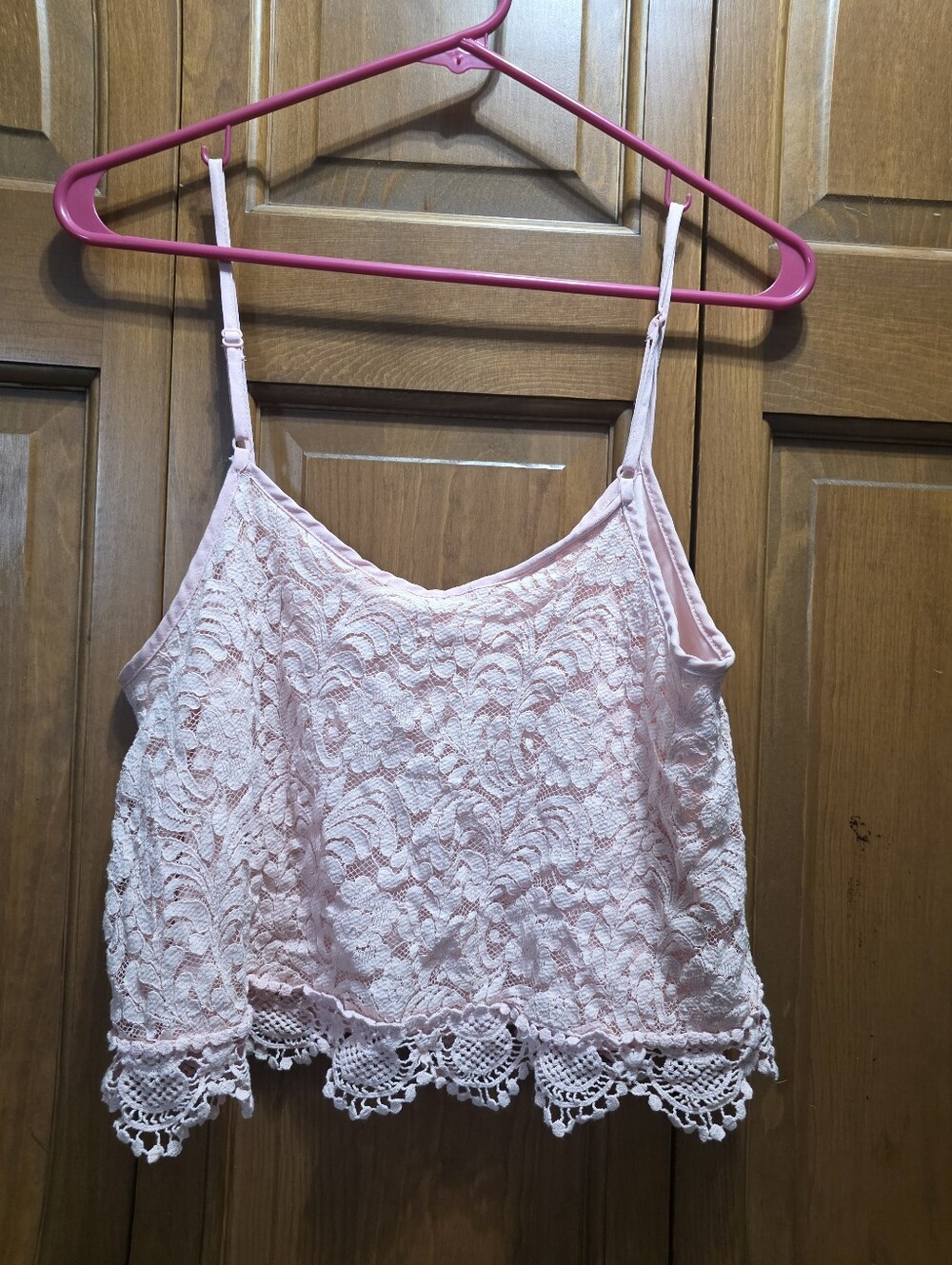 Women’s Pink Lace Crochet Trim Camisole Top